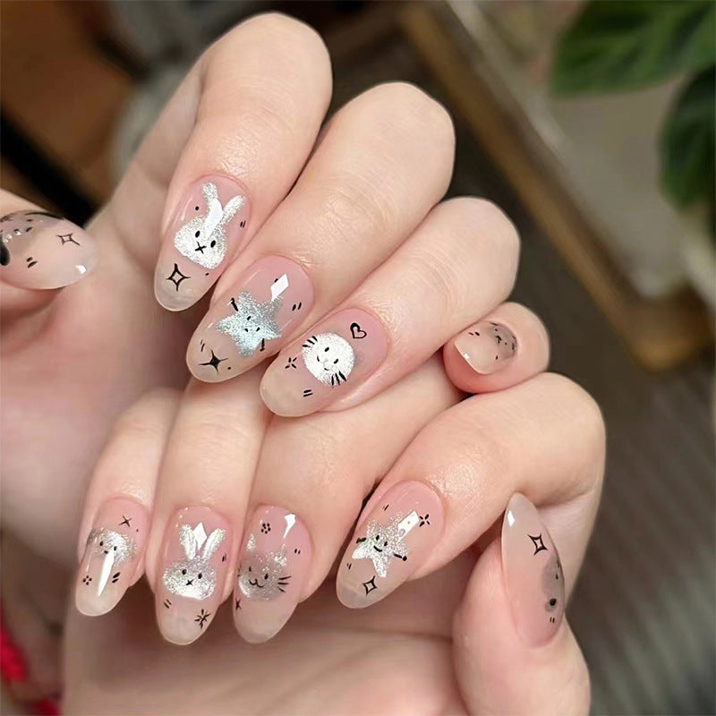 Cute Puppy Aurora Bunny Nails, Fun and Shiny