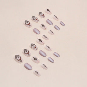 Short Oval Aurora Matte Nails, Vintage Knot Design