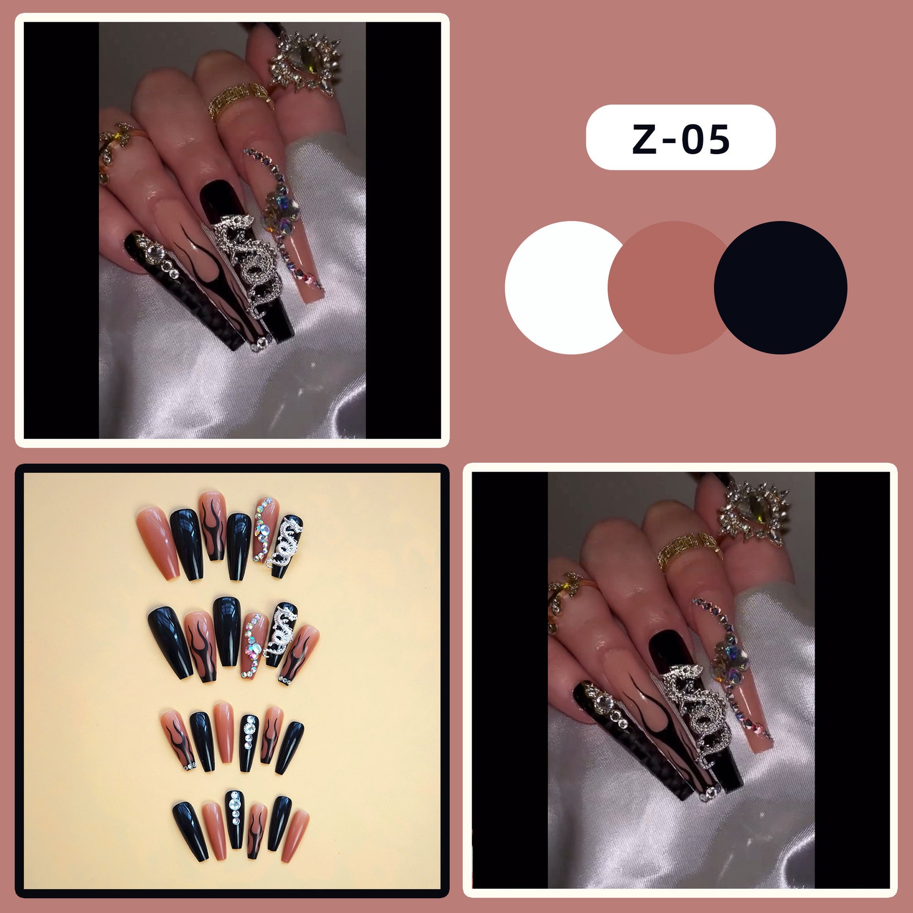 24-Piece Dragon Sparkle Long Nails, Dark Glam