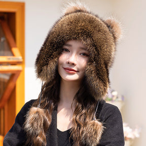 Warm Raccoon Fur Ear Flap Hat - Unisex Winter Accessory