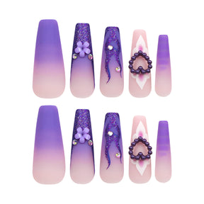 Purple Long Nail Tips for Glamorous European Style