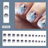 Purple Blue Ombre Plaid Soft Square Fall Nails: 24-Piece Set