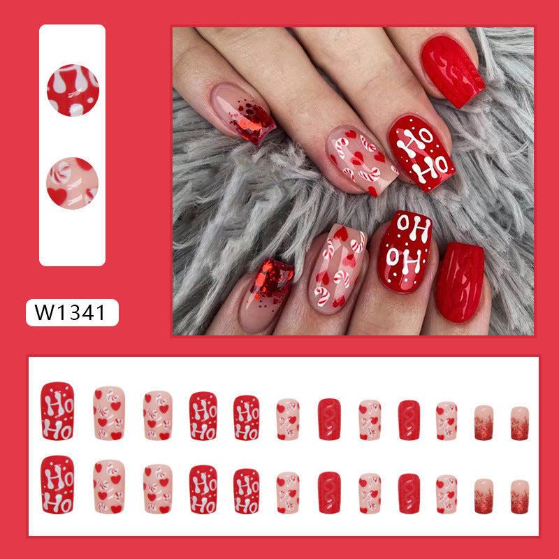 Red Christmas Heart Glitter Nails Sweet Ins Style