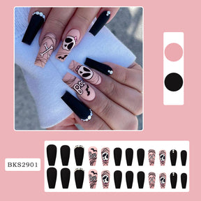 Skull and Bat Glitter Halloween Nail Tips