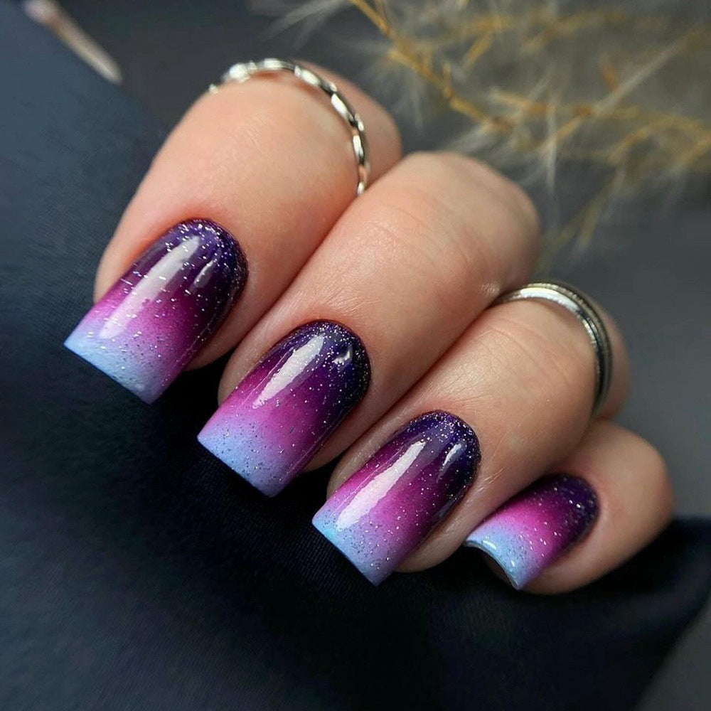 Dreamy Shimmering Tri-Color Gradient Press-On Nails TA35