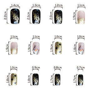 Winter Pearl Gold Short Square Nails with Snowflakes and Stars