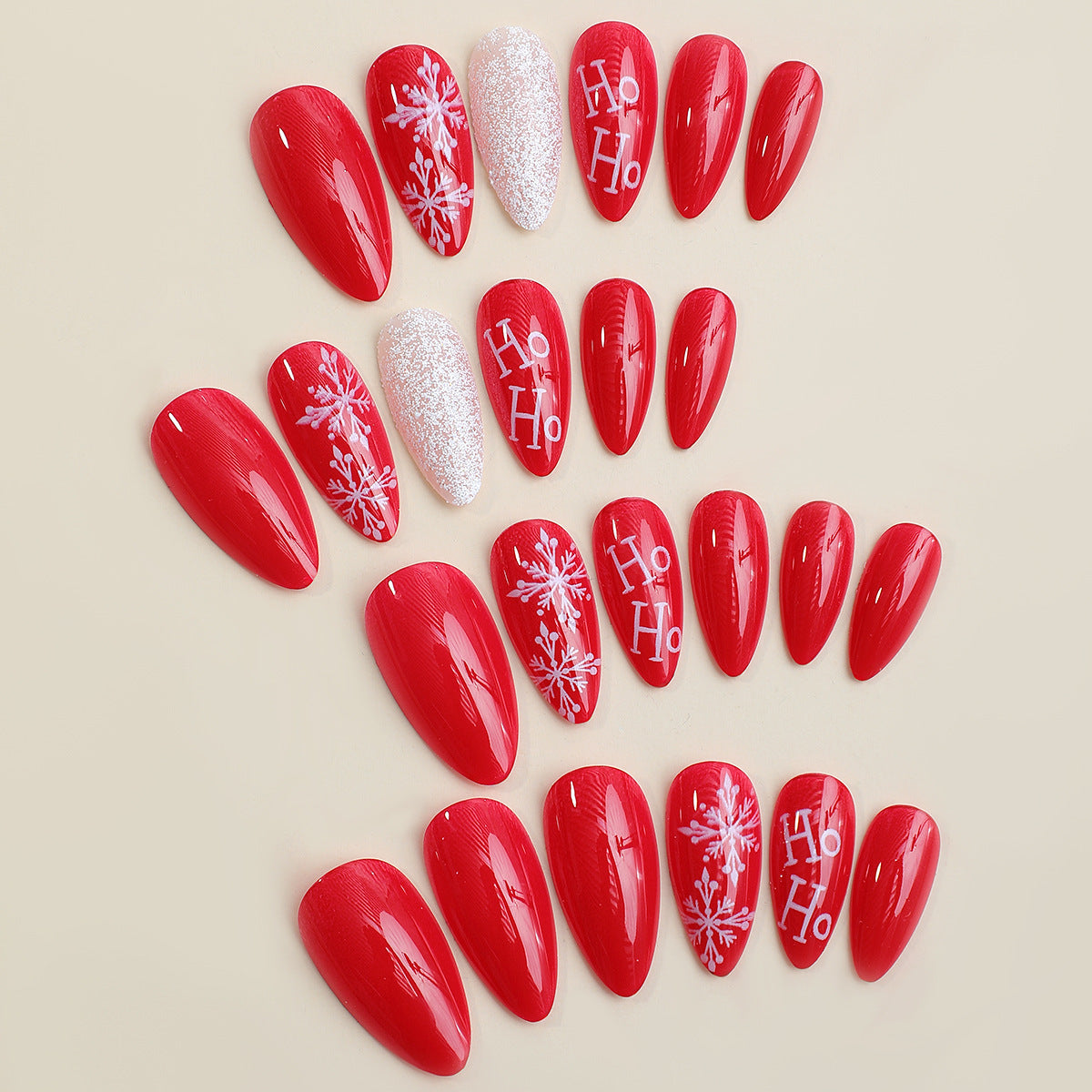 Red Christmas Snowflake Detachable Nails