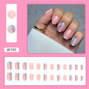 Aurora Wave Mid-Length Euro Ins Style French Nails Multi-Color Summer Fake Nails