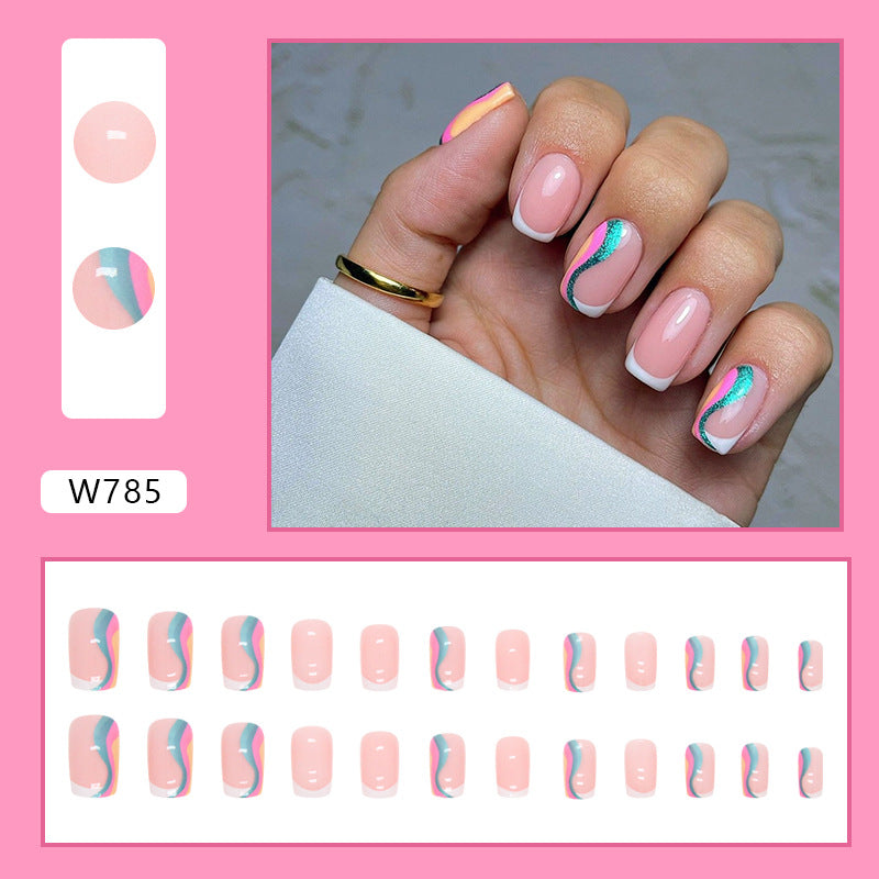 Aurora Wave Mid-Length Euro Ins Style French Nails Multi-Color Summer Fake Nails