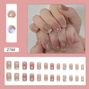 Sweet Blush Shimmer Nails, Heart-Shaped, 24