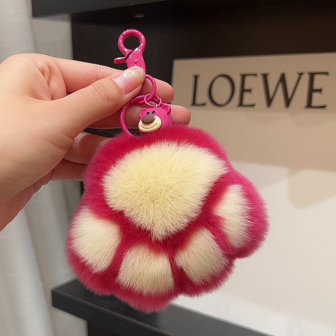 Cute Raccoon Real Rabbit Fur Keychain Toy Bag Charm