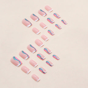 Aurora Wave Mid-Length Euro Ins Style French Nails Multi-Color Summer Fake Nails