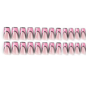 24-Piece Pink French Nails, Anime Cartoon Long Ballet