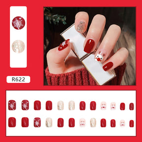 Red Christmas Fall Nails - Pre-Made Wearable Nail Tips (24PCS)