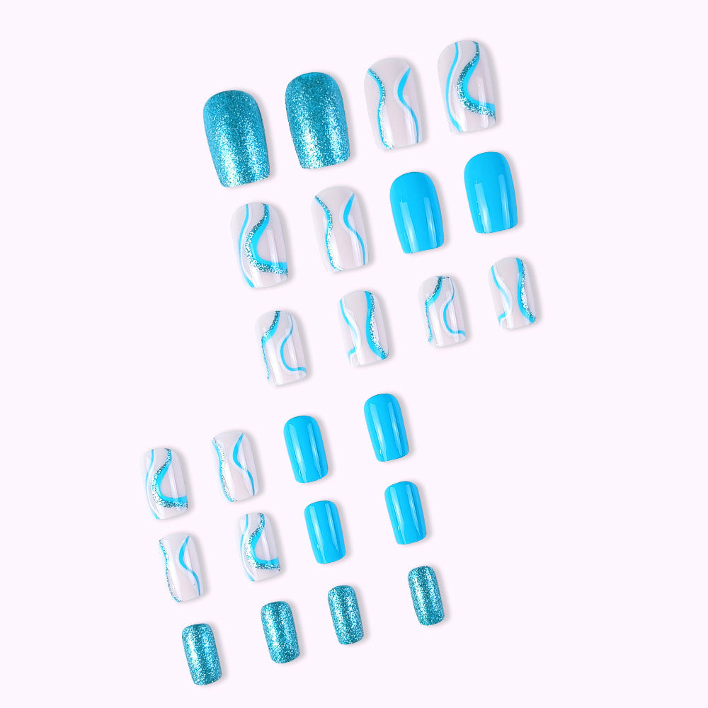 Blue Water Ripple Fall Nails - Removable Trendy Nail Tips