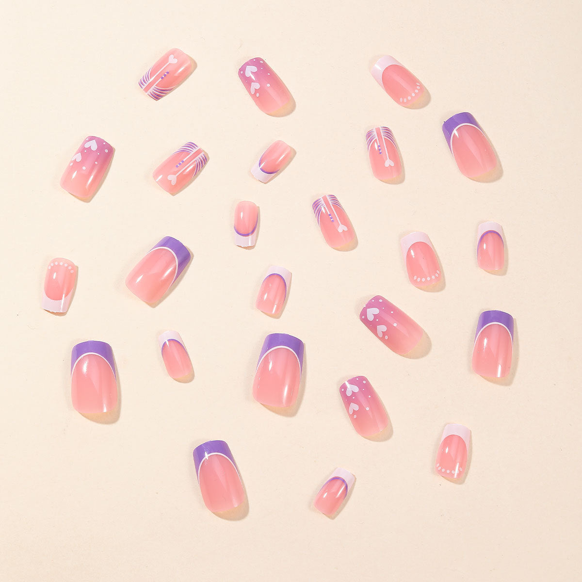 Square Purple Ombre French Heart Instagram Nails