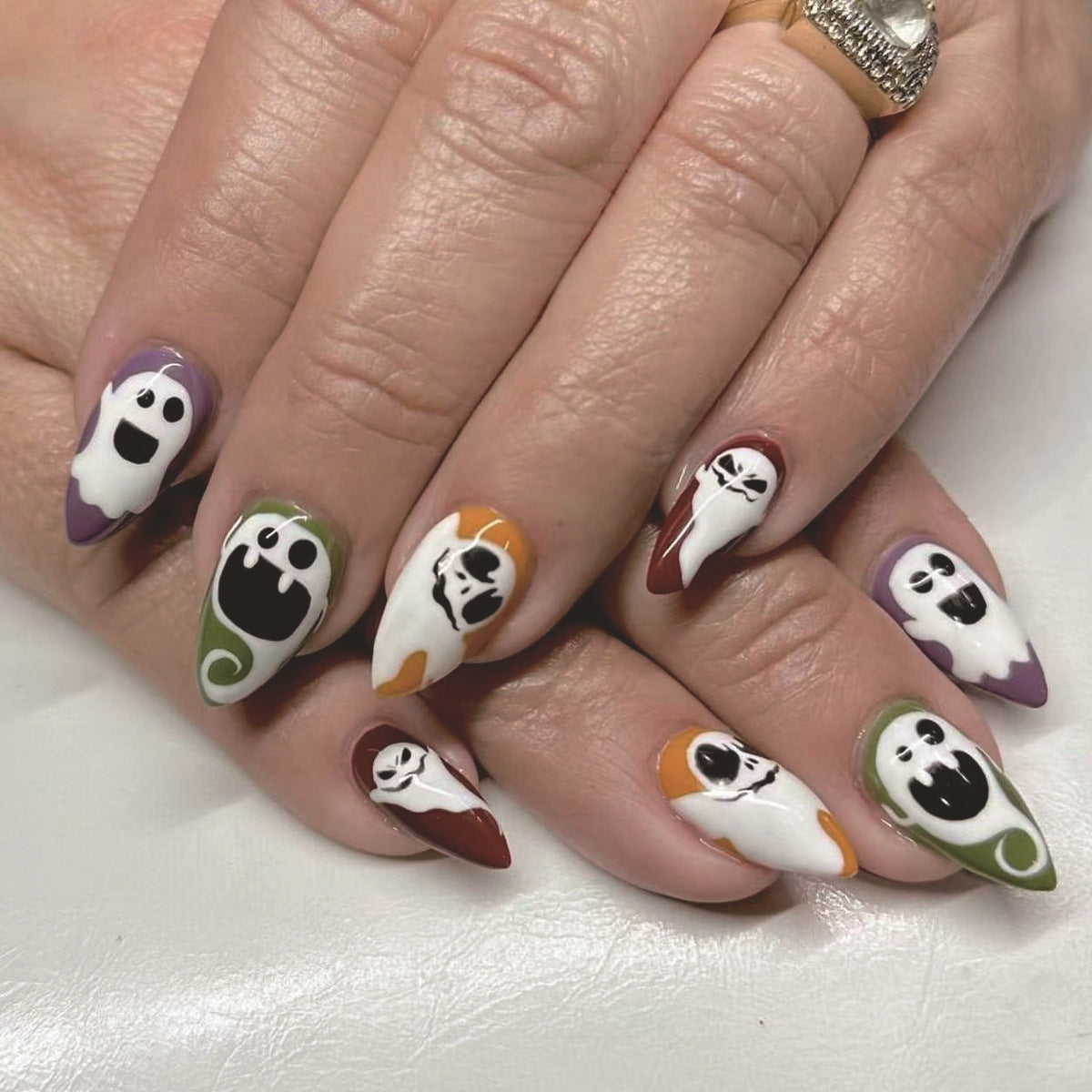 Colorful Graffiti Playful Ghost Design Press-On Nails for Halloween