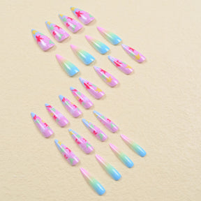 Colorful Maple Leaf Gradient Nails, Long and Pointed