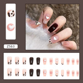 Short Ballet Blush Heart Cow Print French Fall Nails, 24-Piece Set