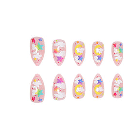 Cute Moon Star Cloud Nail Extensions, Multicolor Design