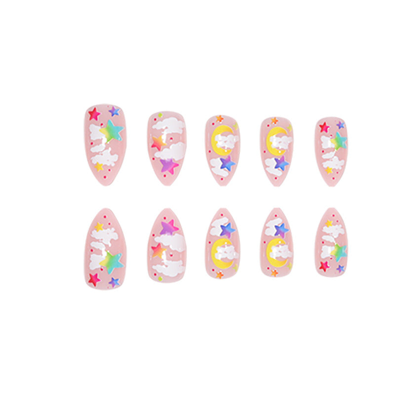 Cute Moon Star Cloud Nail Extensions, Multicolor Design