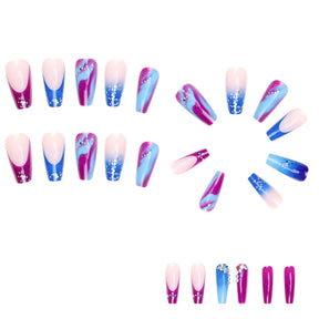 Blue Purple Gradient Flash French Nail Tips