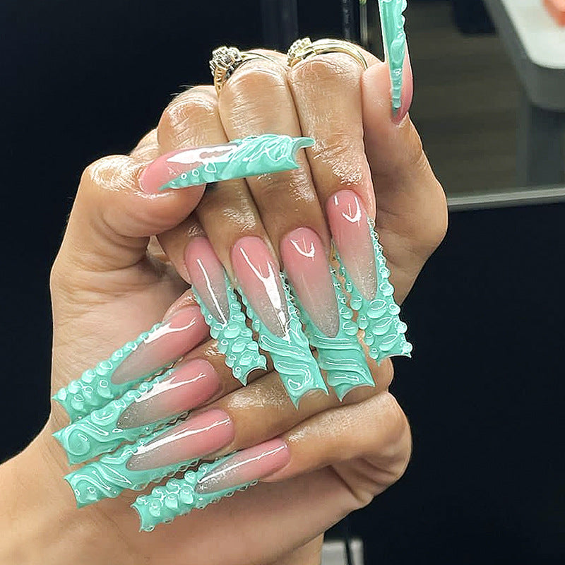 Long Water Pipe French Nails with Resin Coating