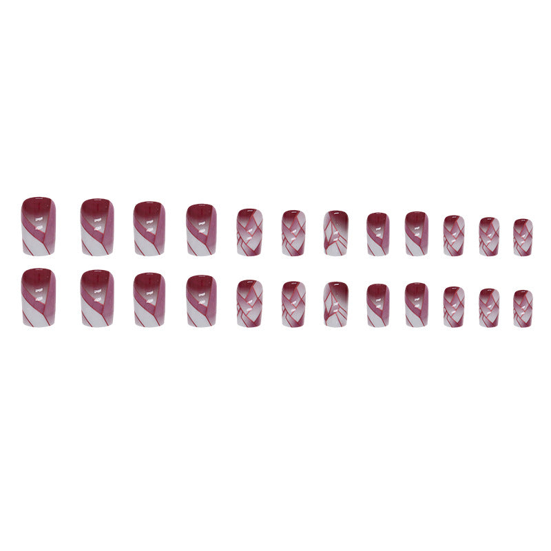 Cracked Glass Effect Wine Red Nails, Mid-Length Square