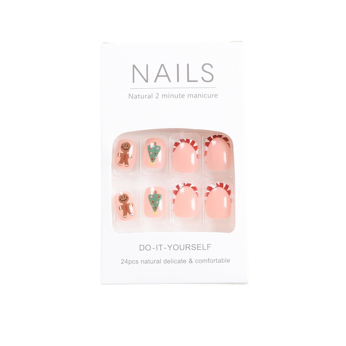 Cute Christmas Tree and Gingerbread Man Nails, Colorful Candy Cane