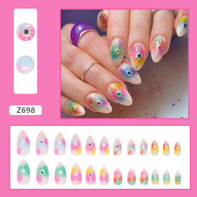 Colorful Rainbow Star Diamond Nails Euro Star Almond Fake Nails Spicy Girl Halloween