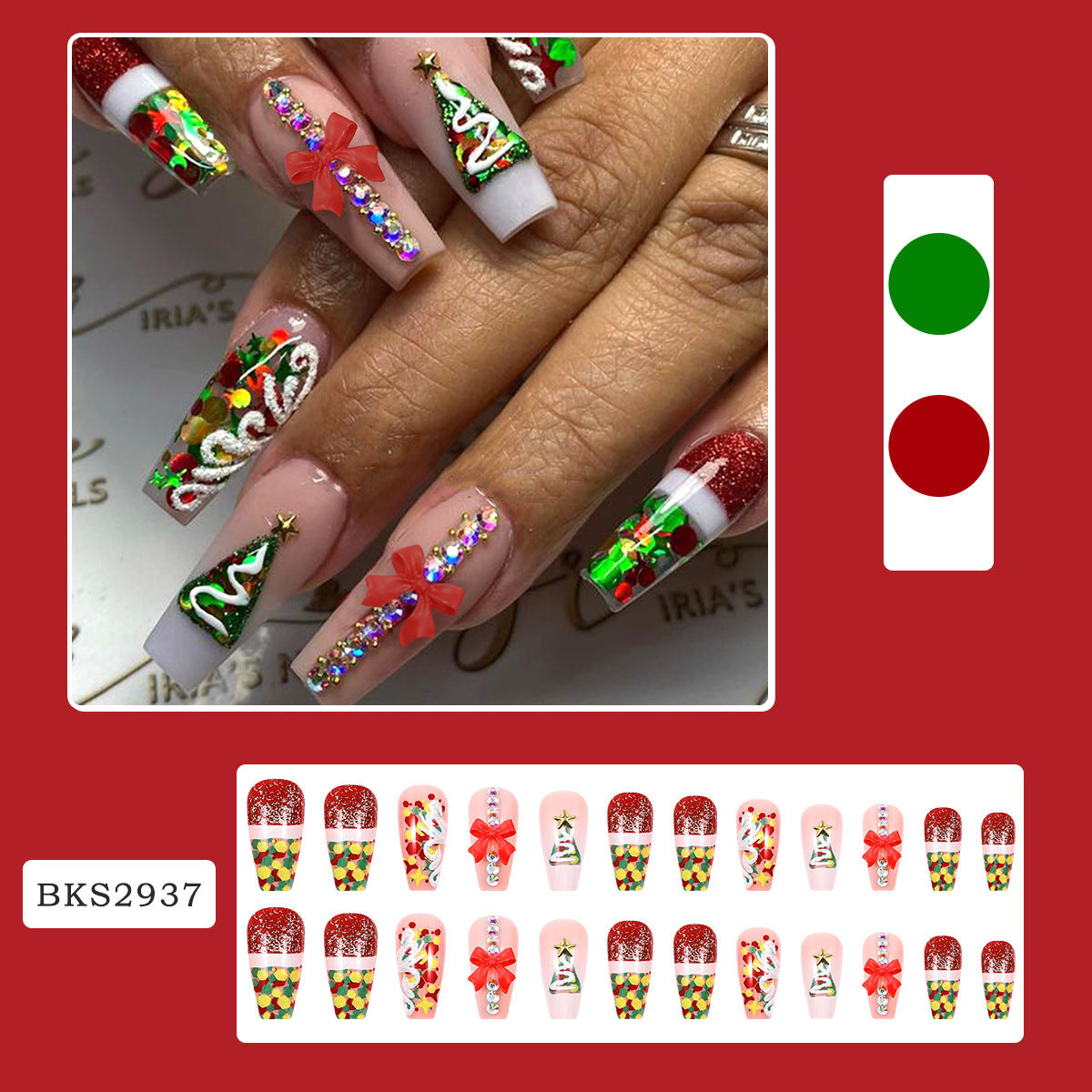 3D Bow Christmas Tree Nail Tips