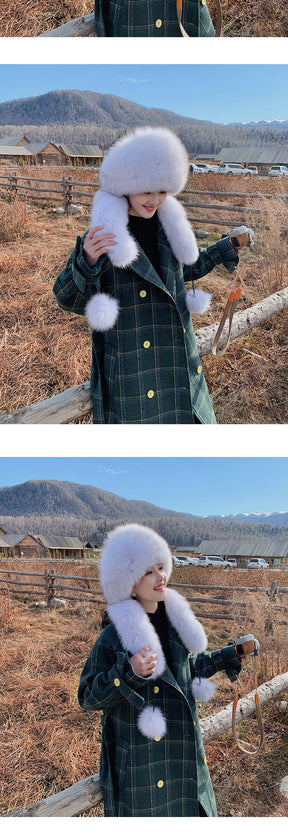 Winter Fox Fur Hat with Long Fringe and Pom Pom