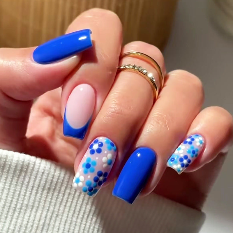 Blue Print Fall Nails: 24-Piece Removable French Nail Wraps