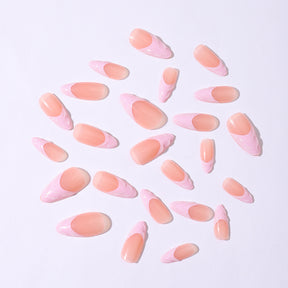 3D Wave Pattern Detachable Almond French Pink Nails