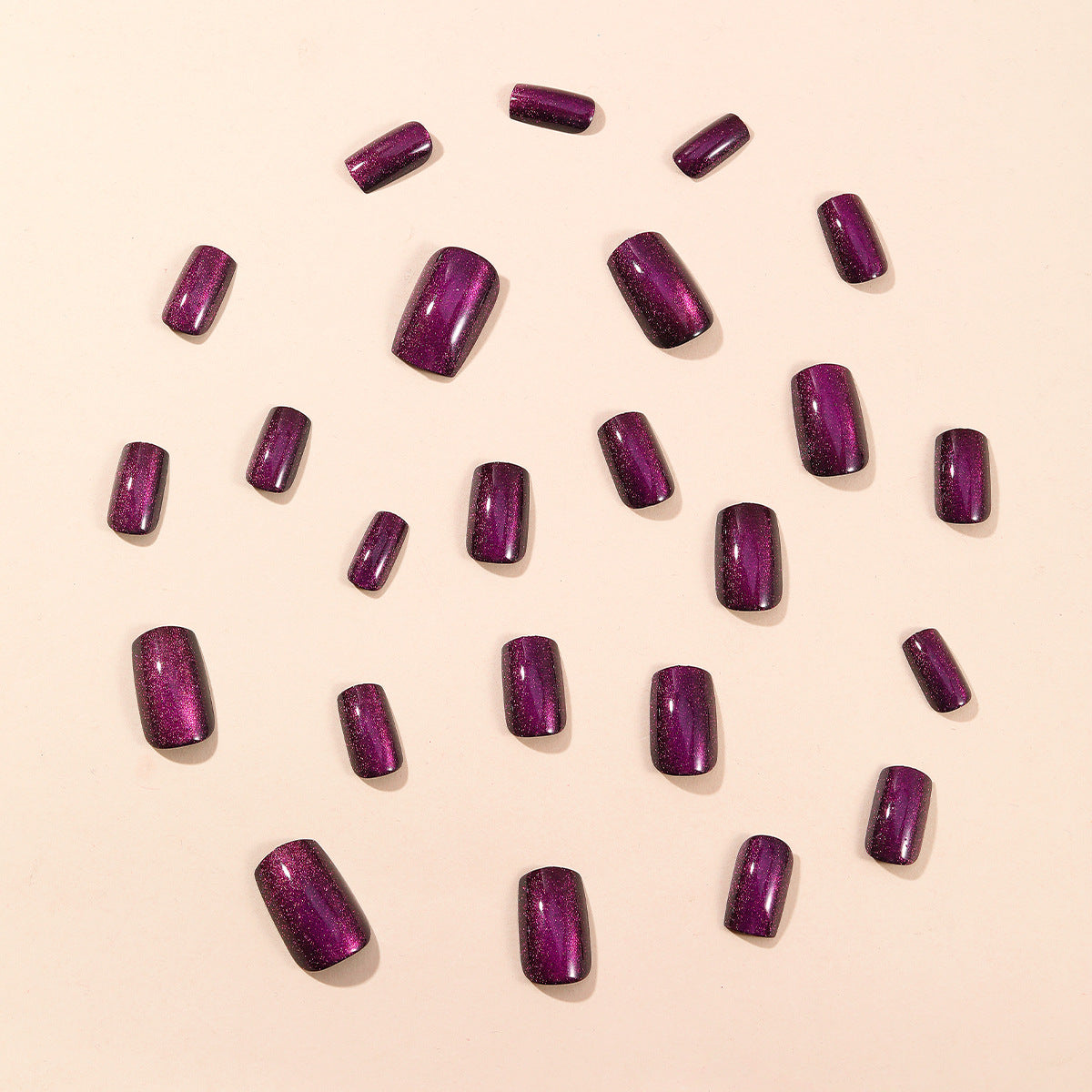 Square Purple Glitter Cat Eye Press-On False Nails