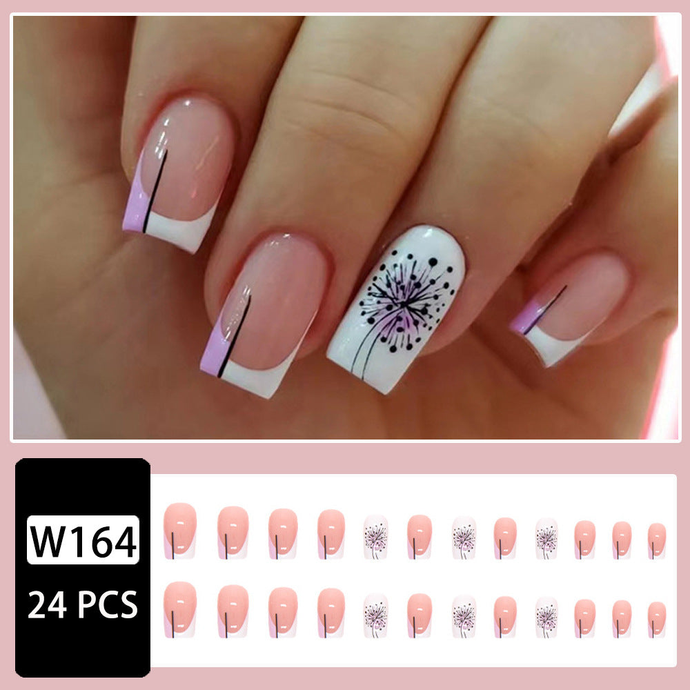 Elegant Lavender Dual-Tone French Nails, Dandelion Design