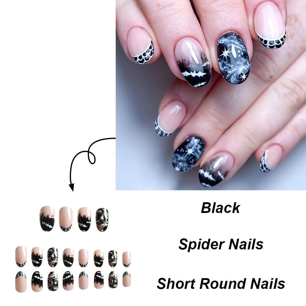 Short Round Cow Print Bat Halloween Nail Tips