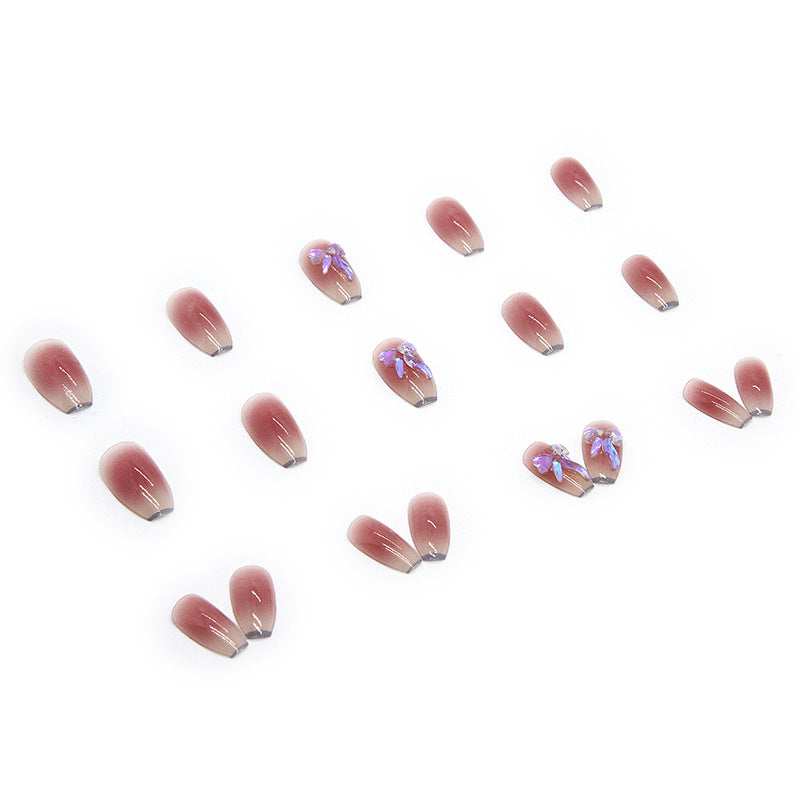 Short Ballet Aurora Shimmering Bow Fall Nails, 24-Piece Set