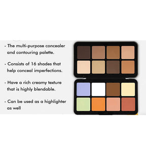 16-Color Metal Box Concealer & Contour Palette - Matte Finish