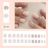 Short Pure Desire Milk White Glitter Fall Nails: 24-Piece Set