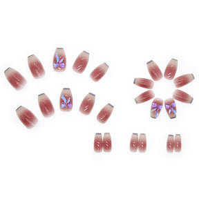 Short Ballet Aurora Shimmering Bow Fall Nails, 24-Piece Set