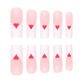 Valentine's Long Heart French Nail Extensions, Detachable