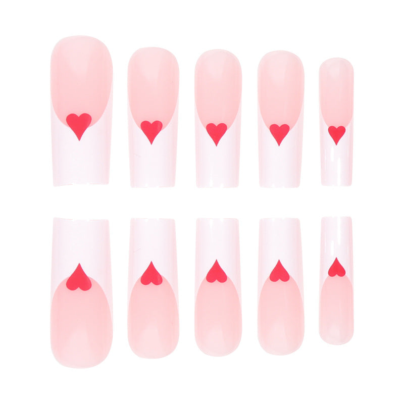 Valentine's Long Heart French Nail Extensions, Detachable