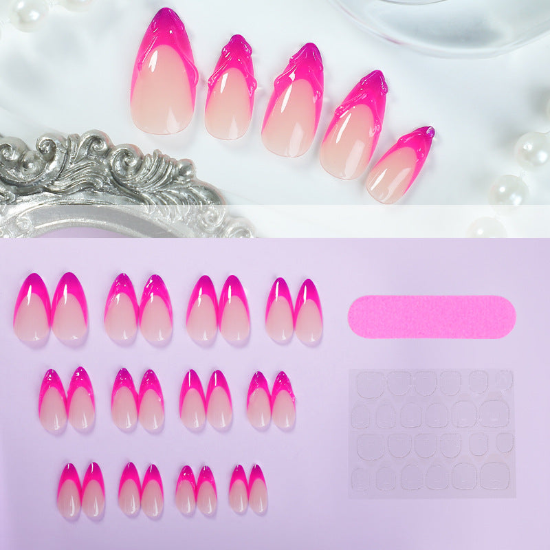 Ombre French 3D Almond Shape Detachable False Nails