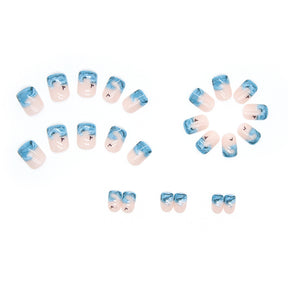 Short Blue Wave Cool Natural Fall Nails, 24-Piece Wholesale Set