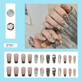 Silver Mid-Length Leopard Print Fall Nails - Shiny Studs (24PCS)