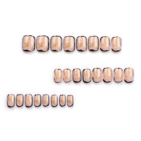 Short Nude Black-Edge Nail Art Tips with Glitter, Wearable Nails