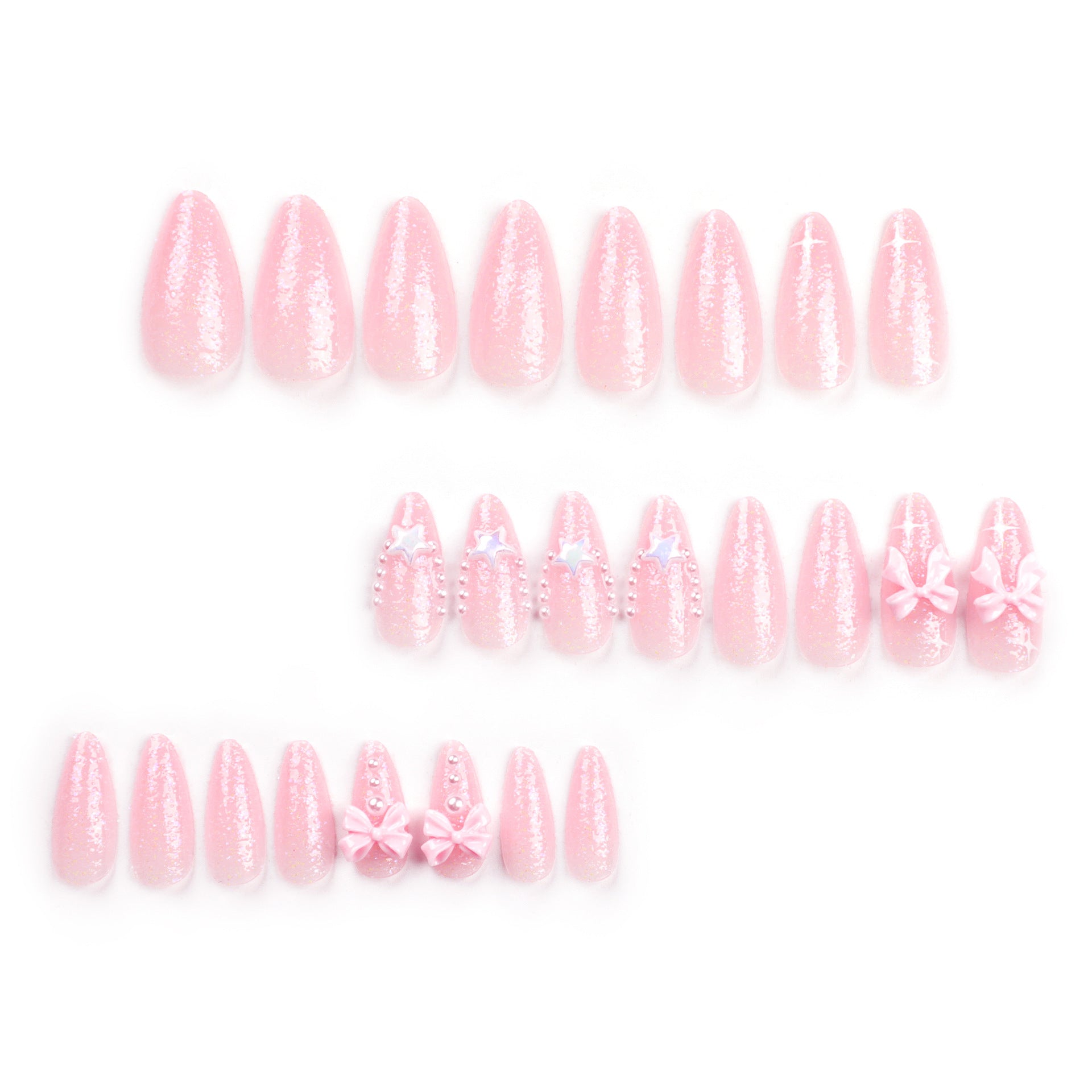 Cute Pink Bow Nail Art, Sweet Star Glitter Pearl Almond Nails  2. Tag词