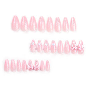 Cute Pink Bow Nail Art, Sweet Star Glitter Pearl Almond Nails  2. Tag词