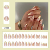 Simple French 3D Shell Nails, Almond Shape, 30 Pieces